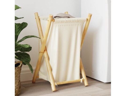 VIDAXL - Panier à linge blanc crème 41,5x36x63,5 cm bambou