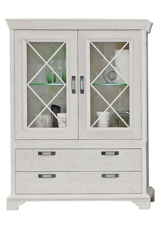 Vitrine Kashmir Pinie Weiß Nachbildung ca. 123 x 162,3 x 48,2 cm