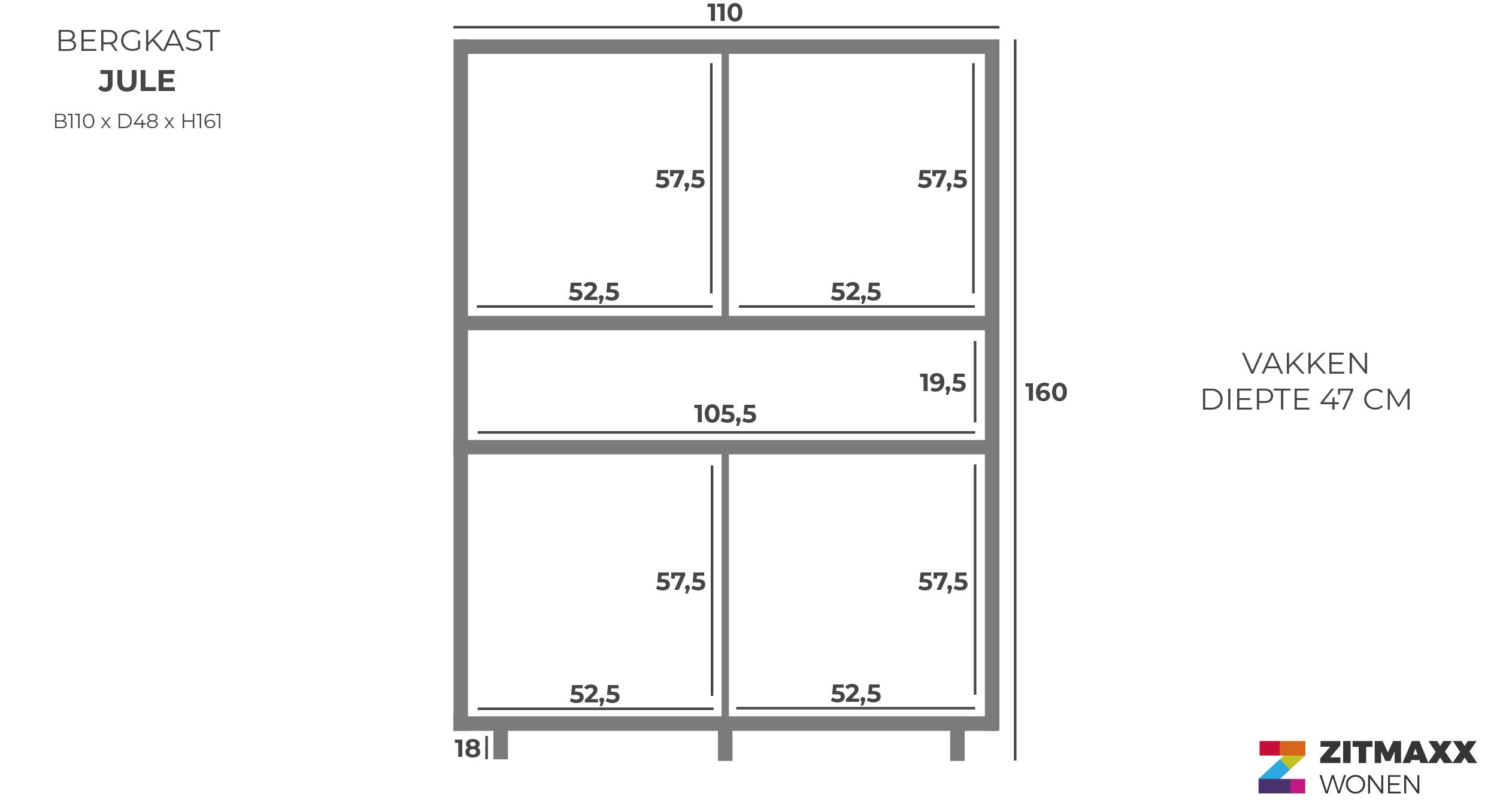 Hoge kast Naturel ME-70.014 Jule B110 x D49 x H158 cm