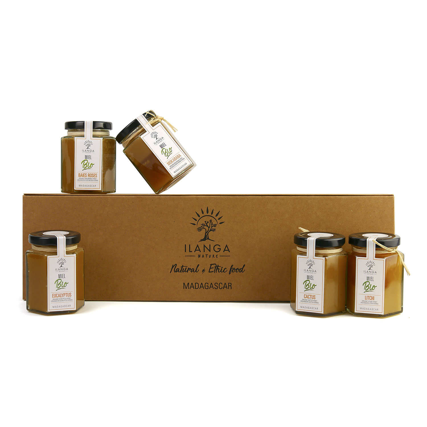 Coffret de 5 miels bio de Madagascar