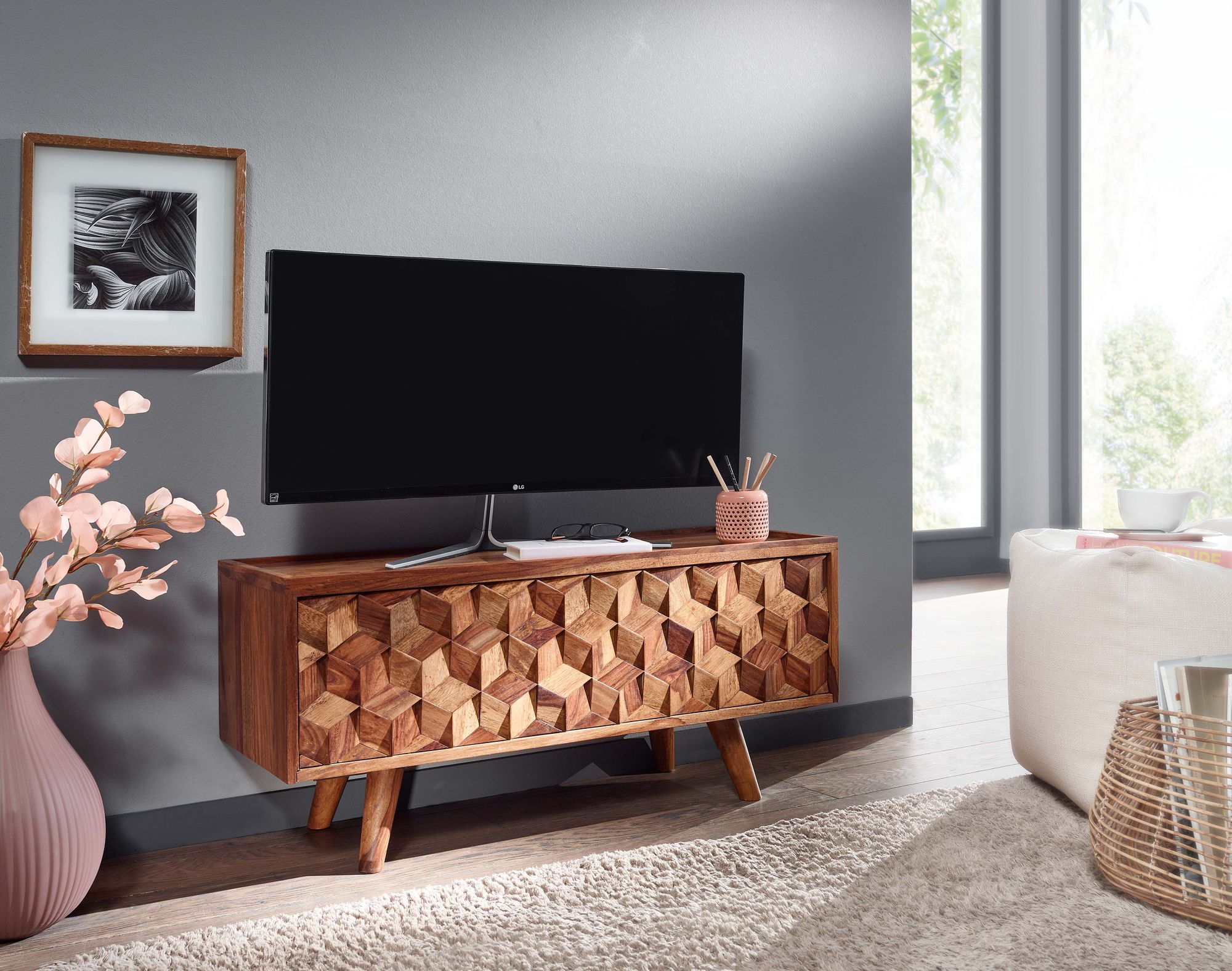 TV Schrank FineBuy Lowboard 92x44x35 cm Holz Fernsehkommode Fernsehschrank