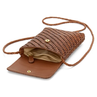 Leder-Handytasche geflochten, Braun