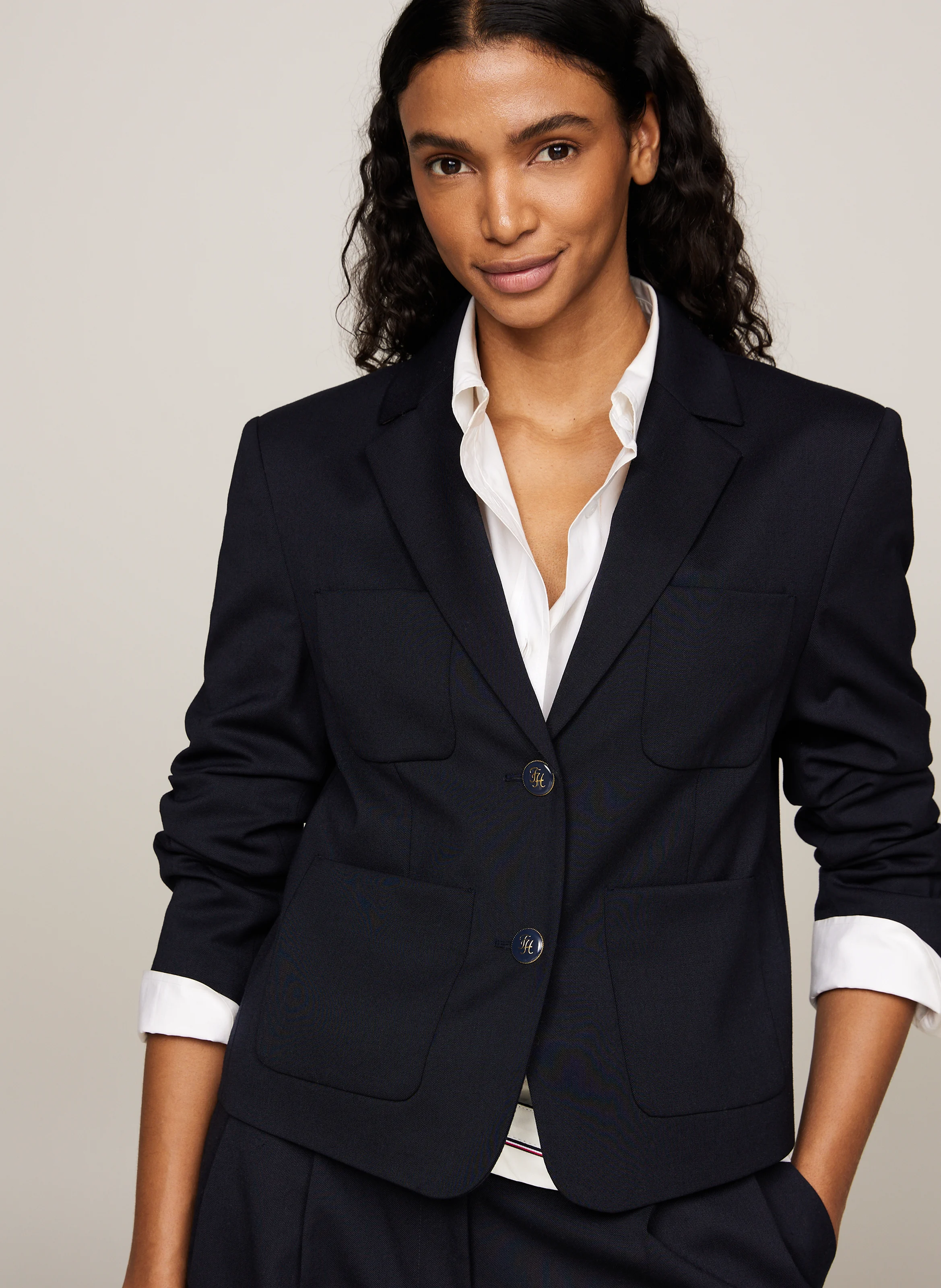 Blazer droit en laine mélangée | Bleu