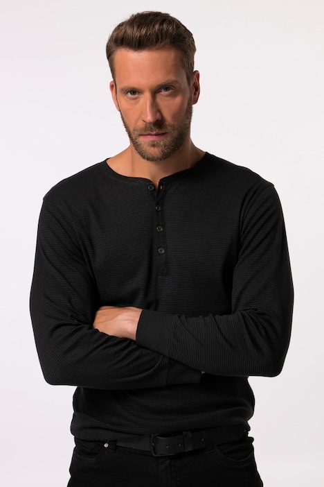 JP 1880 Henley, Langarm, Ringel, Knopfleiste, bis 8 XL