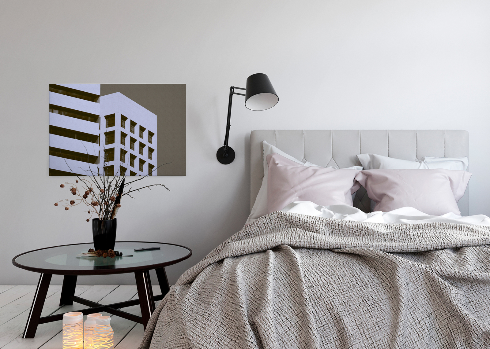 Leinwandbild HOCHHAUS - lila-grau - 90x60 cm