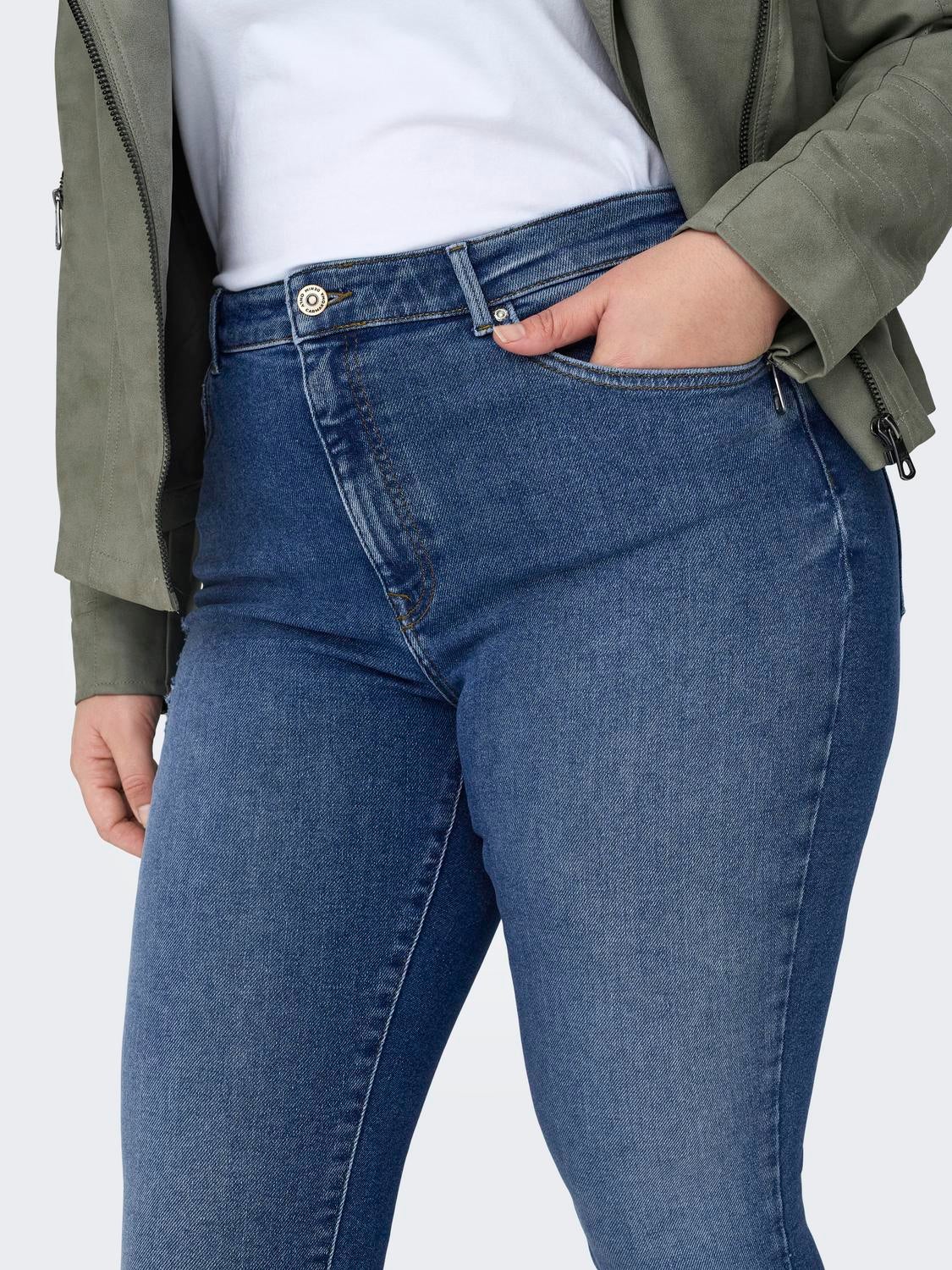 CARICONIC Hohe Taille Skinny Fit Jeans Dark Medium Blue Denim
