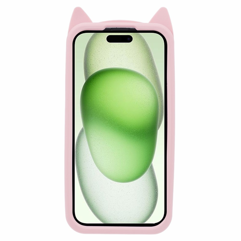 iPhone 15 3D Silikon Case Hülle mit Süssen Katzenohren - Rosa