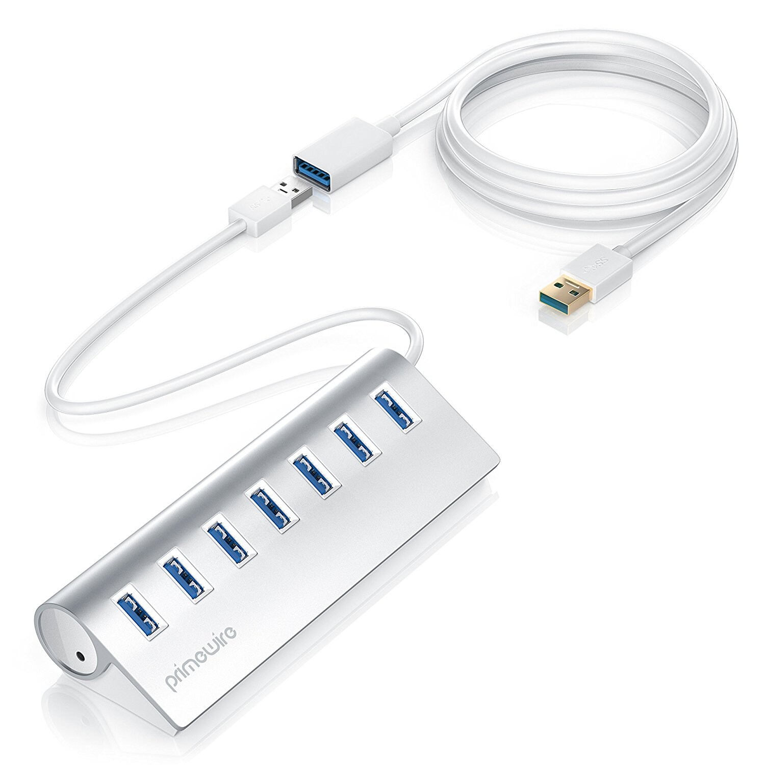 Primewire 7-Port USB 3.0 Hub inkl. 1m USB Verlängerungskabel Alu Gehäuse / inkl. Netzteil