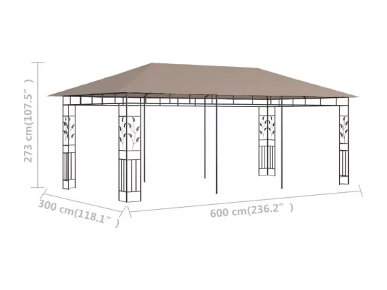 Belvédère avec moustiquaire 6x3x2,73 m Taupe 180 g/m²