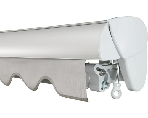 SOLUNA Halfcassette zonnescherm Classic 2,5x1,5, doekdesign 320923, frame E6EV1 zilver geëloxeerd, aandrijving rechts inclusief slinger