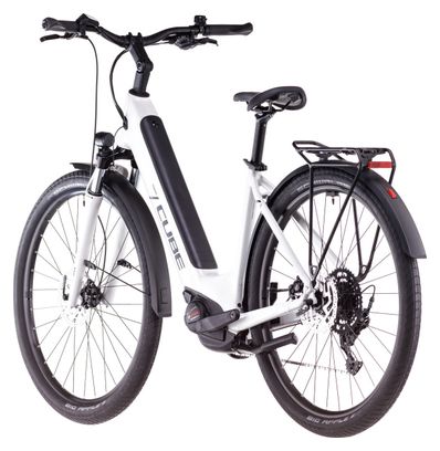 VTC Électrique Cube Touring Hybrid One 500 Easy Entry Shimano Cues 9V 500 Wh 700 mm Blanc Cotton Gris 2025