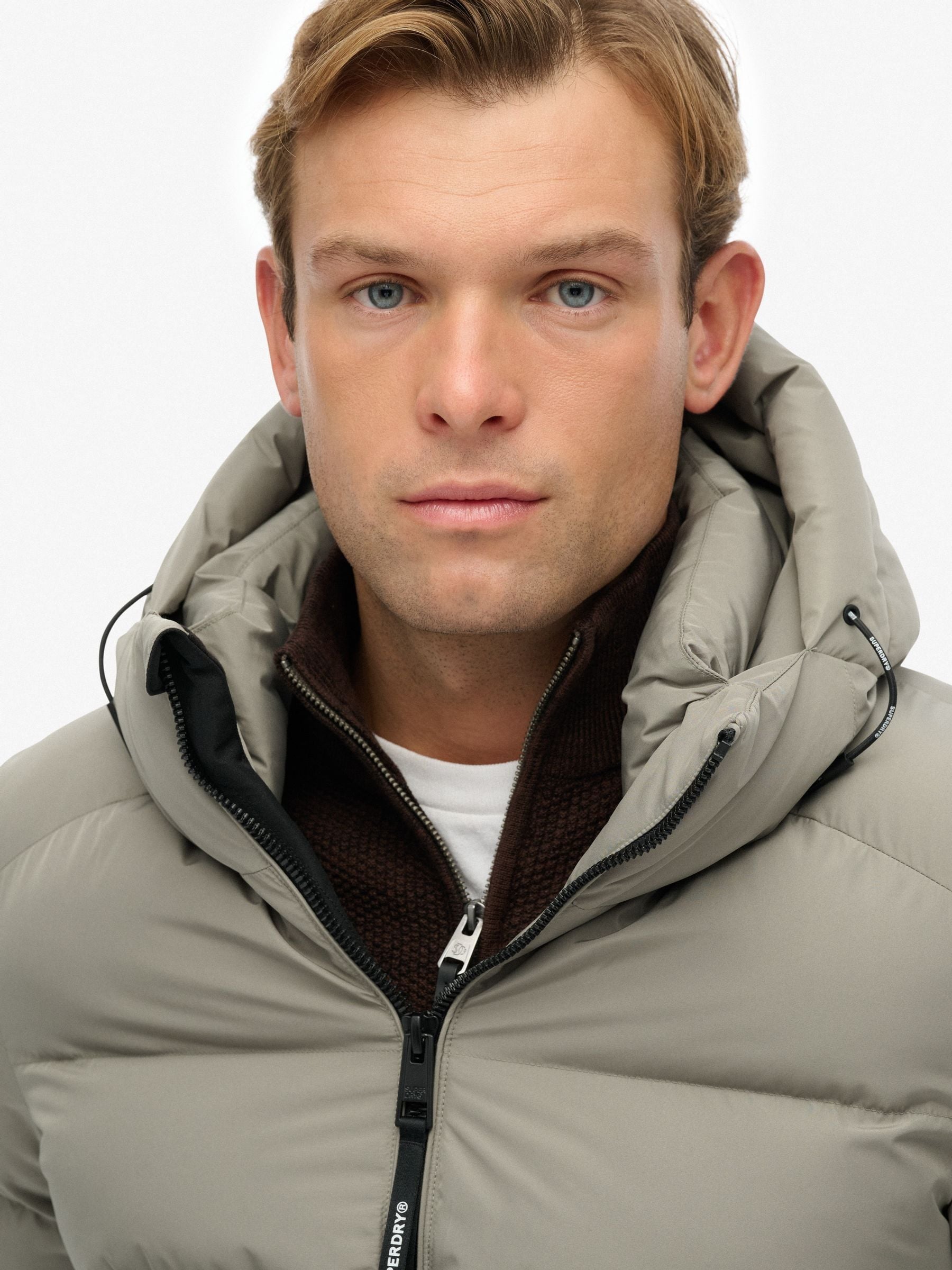 Licht kakigroen - Superdry - Gewatteerd sportjack met capuchon