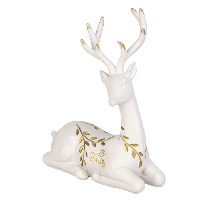 Hirsch - liegend - weiß/gold - ca. 11,5 x 6 x 14 cm