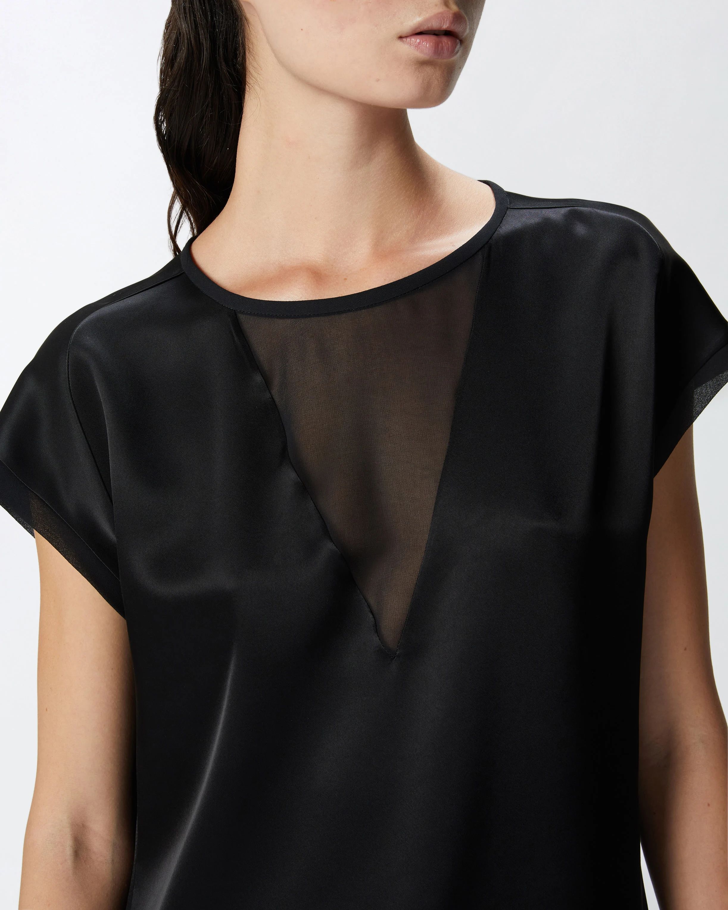 Blouse façon t-shirt et crêpe georgette | Noir