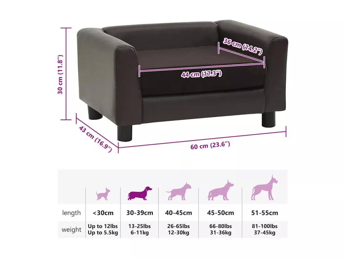 Canapé pour chien Marron 60x43x30 cm Peluche et similicuir