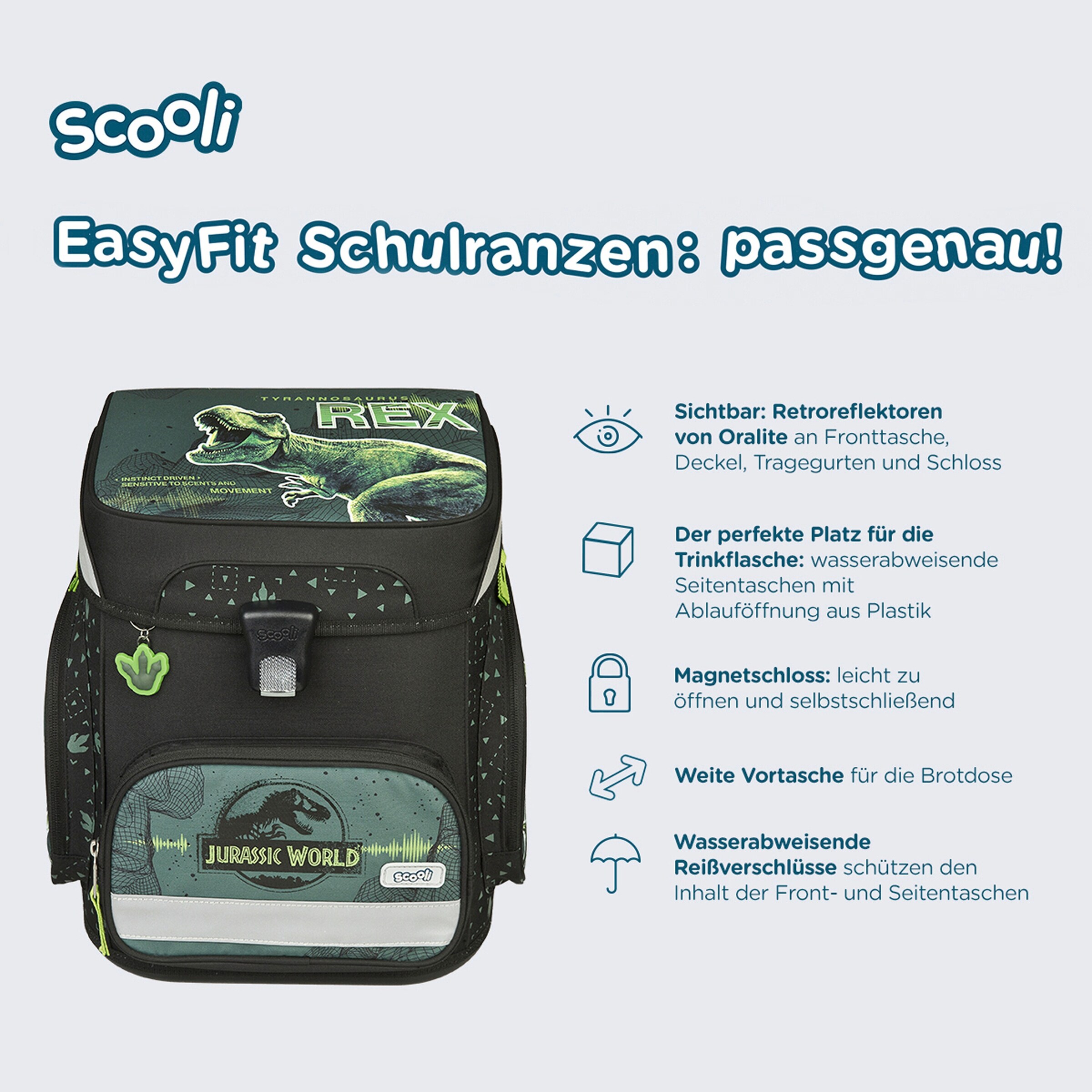 Scooli Schulranzen Set EasyFit, 5-teilig dunkelgrün - Jurassic World