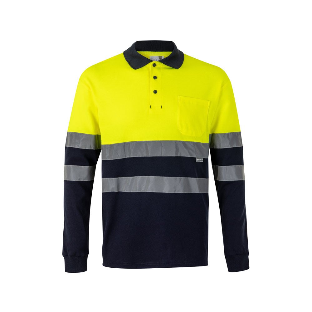 Velilla 36140 - Polo piqué bicolore (150g/m²) à manches longues, en coton (55%) et polyester (45%)