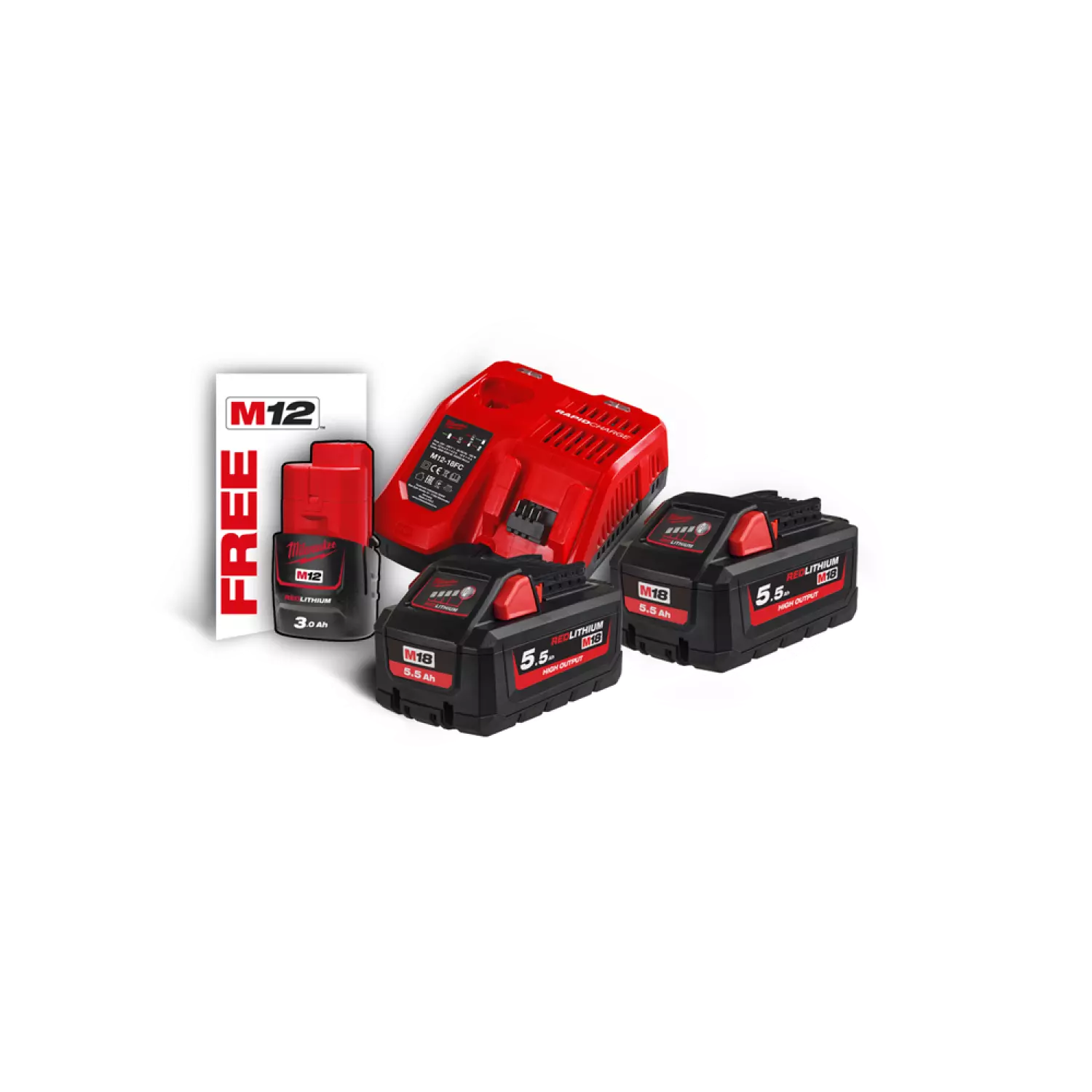 Milwaukee M18 HNRG-552 18V Li-Ion High Output NRG Starterset (2x 5.5Ah accu)   snellader