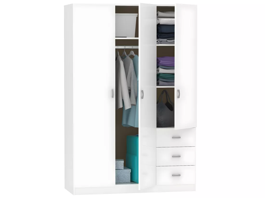 Armoire placard / meuble de rangement coloris blanc - Hauteur 180 x Longueur 120 x Profondeur 50 cm