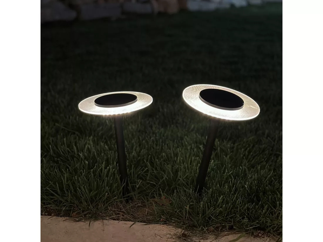2 balises solaires à piquer UFO Noir Acier H35cm