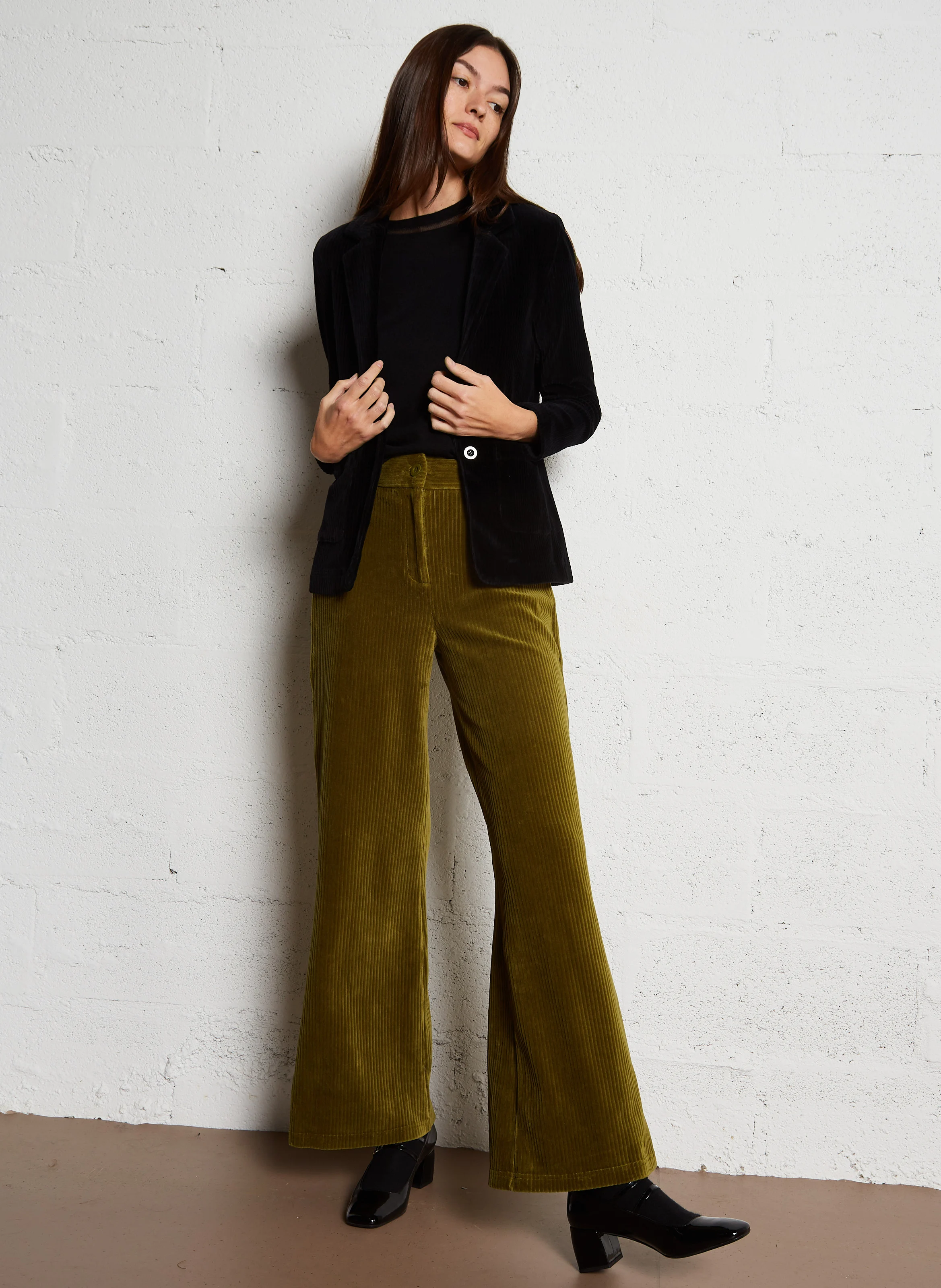 BLazer col tailleur en coton mélangé | Noir
