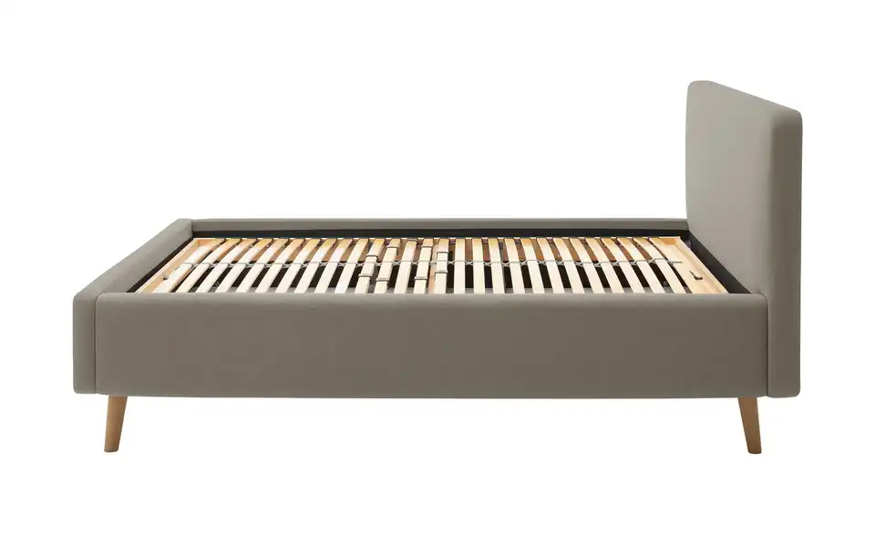 Polsterbettgestell Mattis Taupe Webstoff fein 140 cm mit Bettkasten