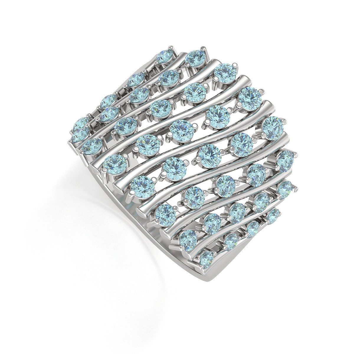 Bague ADEN Or 585 Blanc Aigue-Marine 6.92grs