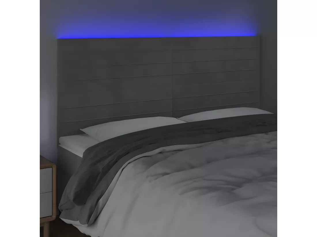 Tête de lit à LED Gris clair 160x5x118/128 cm Velours