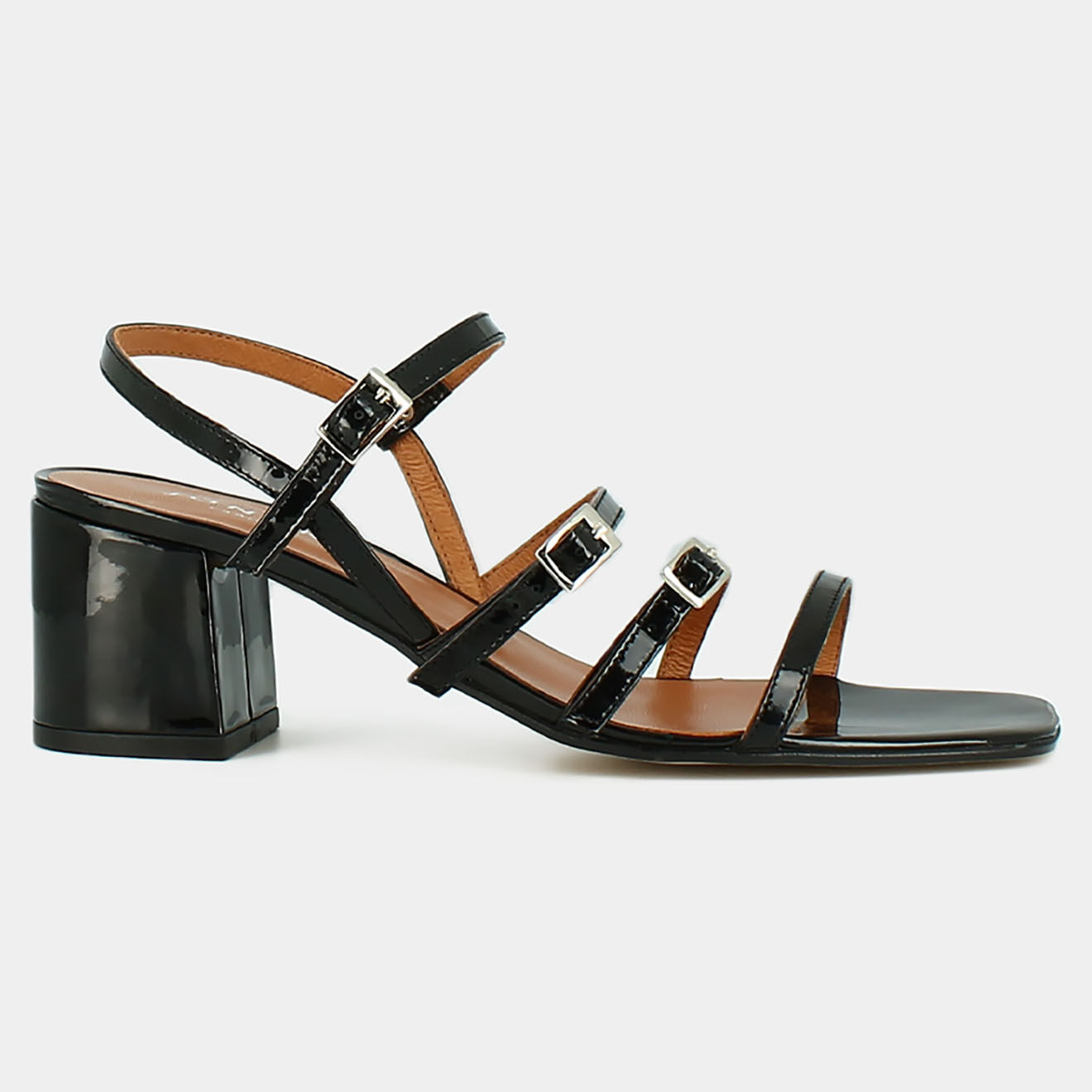 Jonak Sandales en Cuir verni Valeriane noires - Talon 5.5 cm