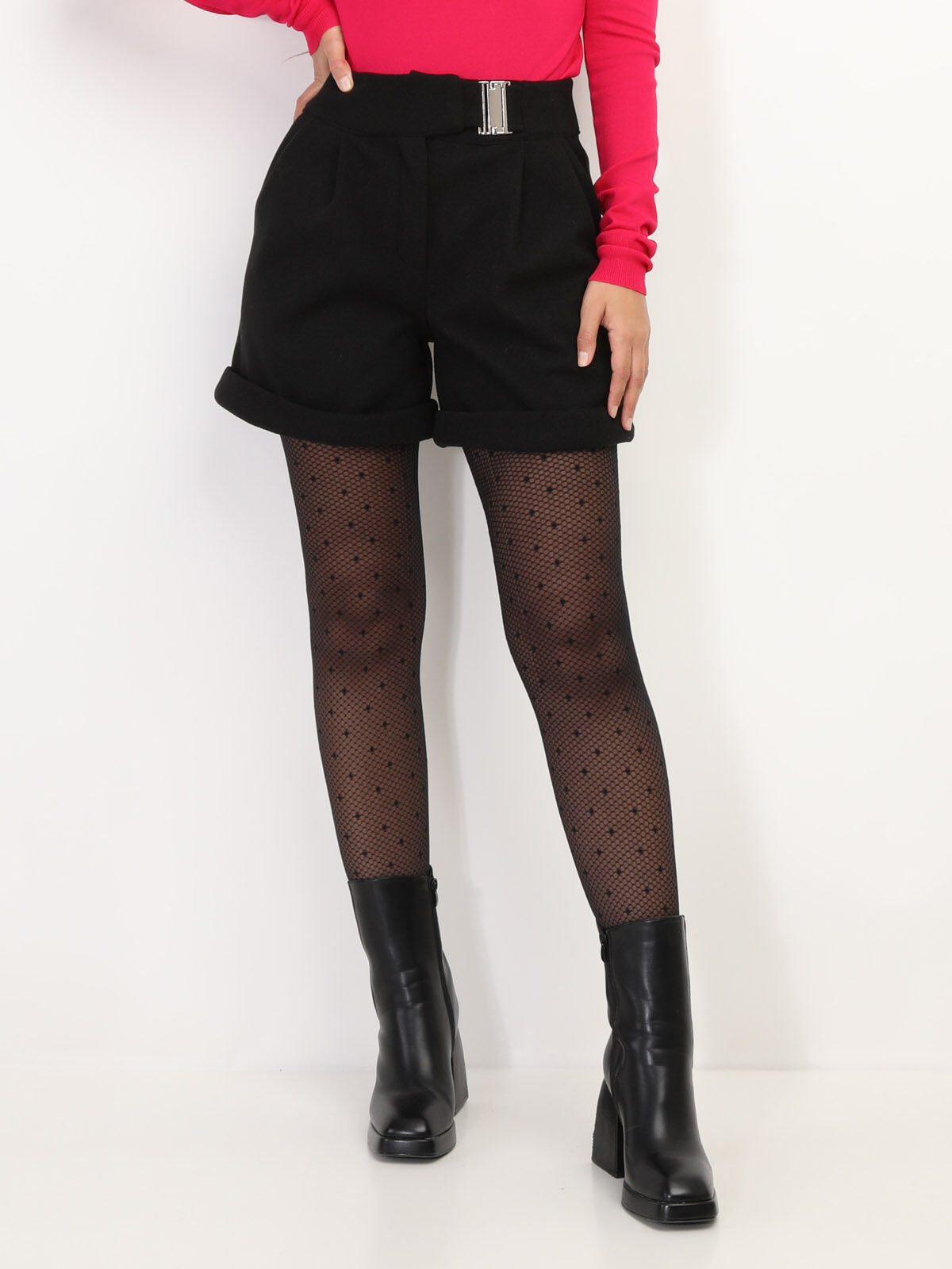 Short taille haute style paperbag- Noir
