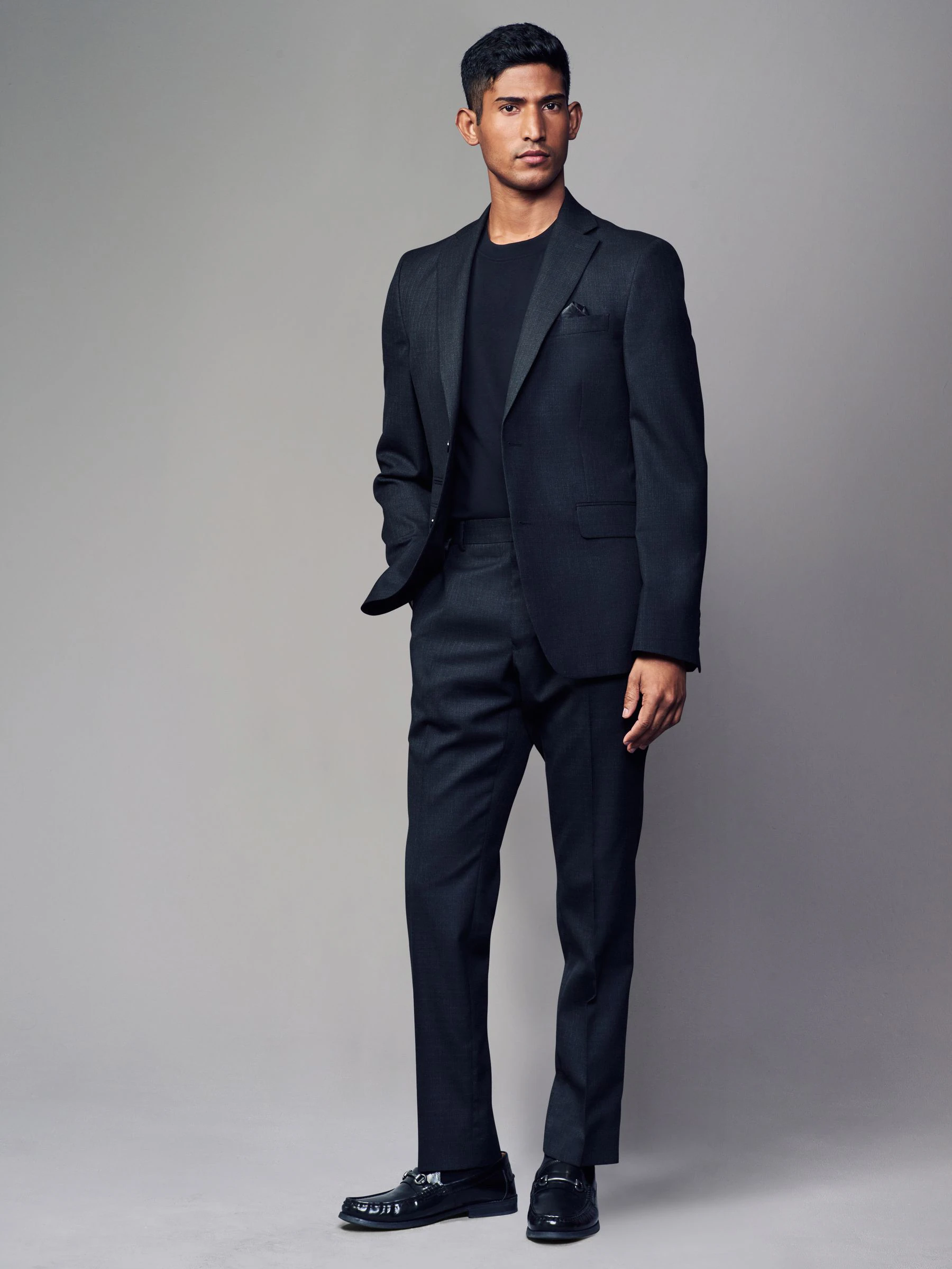 Zwart - Tailored fit - Colbert van wolmix met textuur