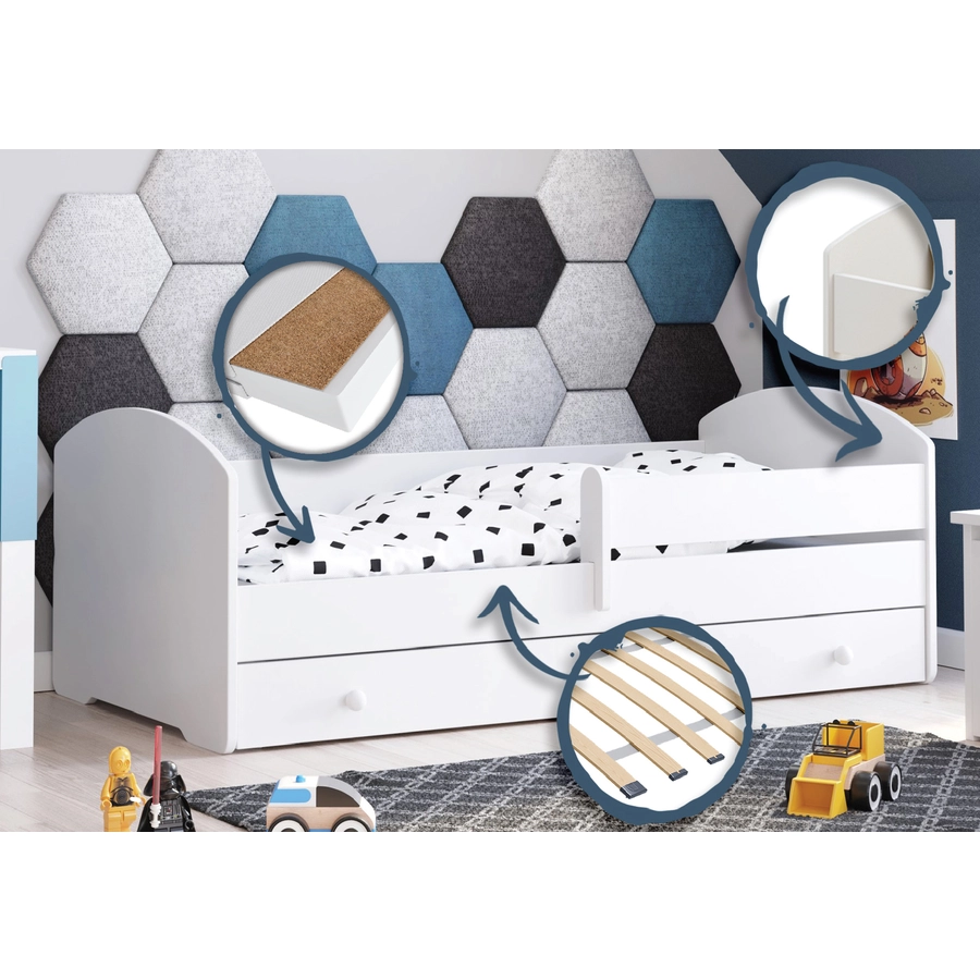 Kids Collective Kinderbett 70x140 | 80x160 cm mit Matratze und Schublade, Rausfallschutz weiß