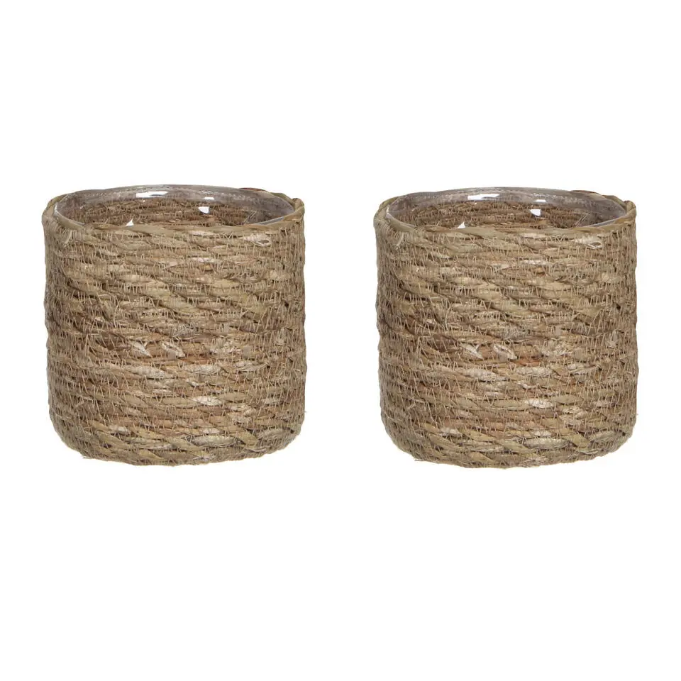 Mica Decorations Plantenpot - rotan - bruin - plantenmand - 12 x 12 cm