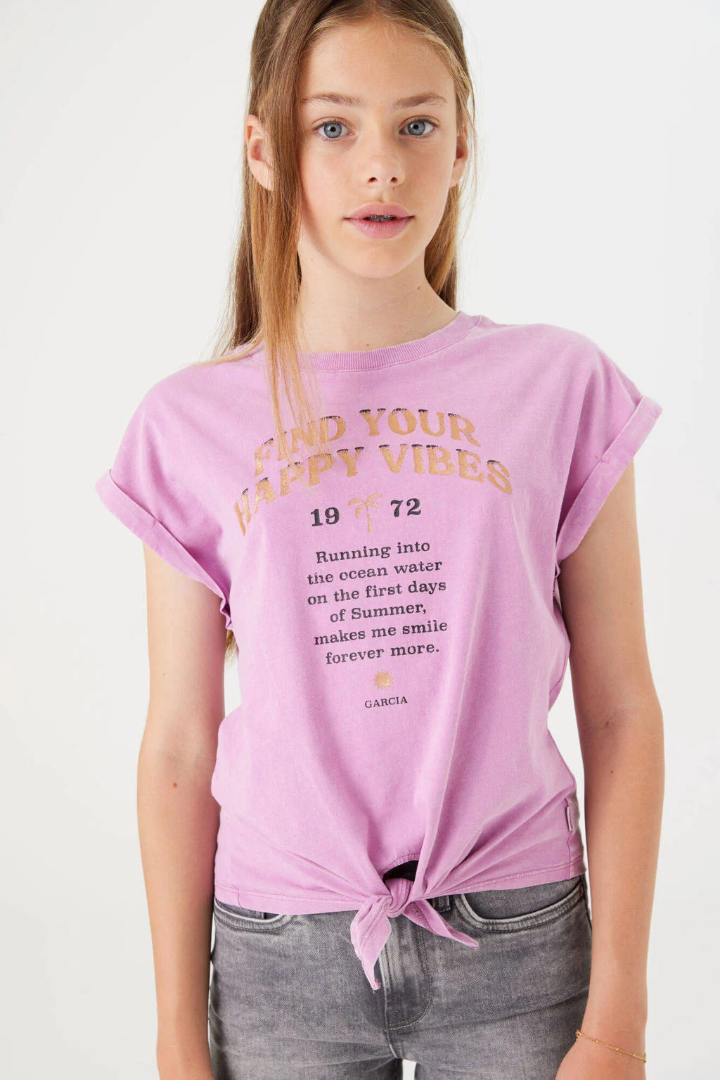Garcia T-shirt met printopdruk roze