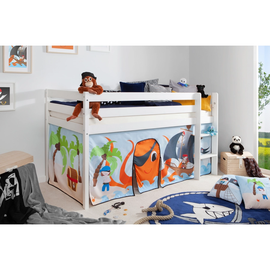 TICAA Hochbett Pirat Luan Kiefer weiß Weiß