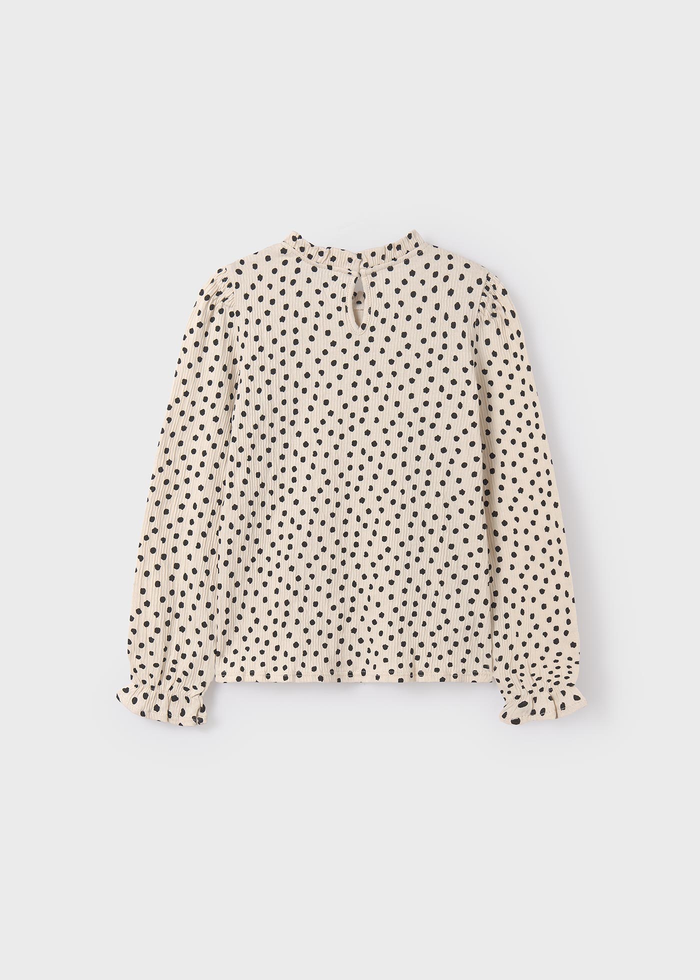 Camiseta de bolinhas, estilo chambray, infantil.