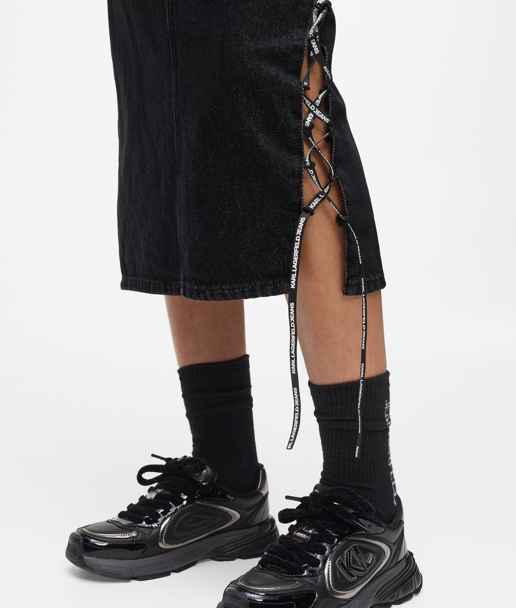 Midirok van denim met vetersluiting
