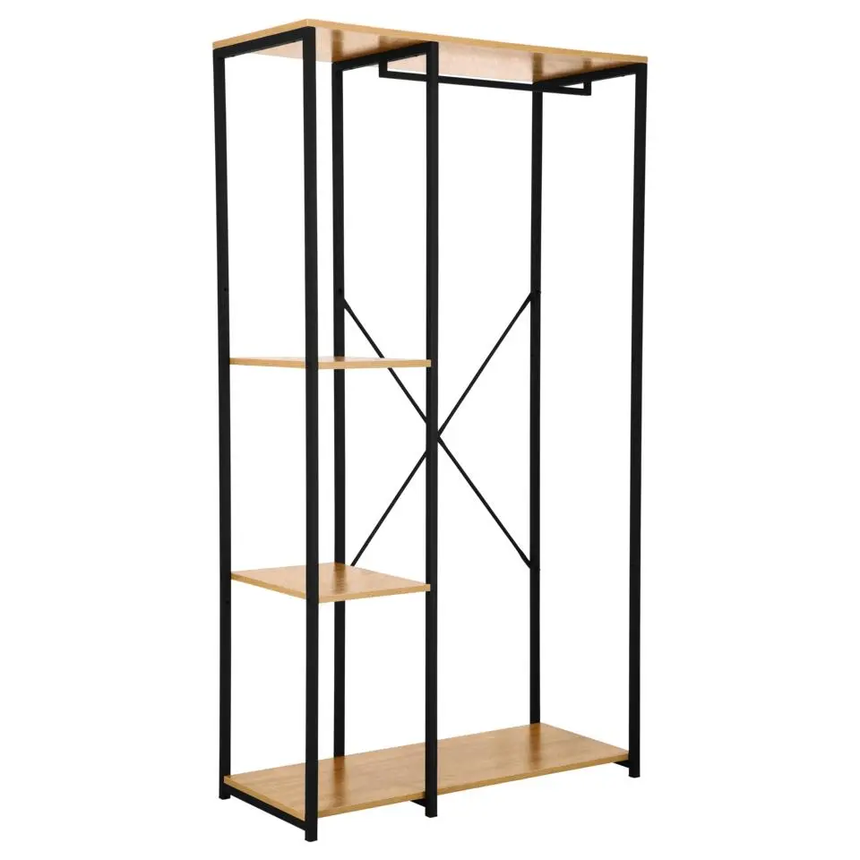 Kledingkast - Open Kast - 176x90x40 cm - MDF lichte Eik & Metaal