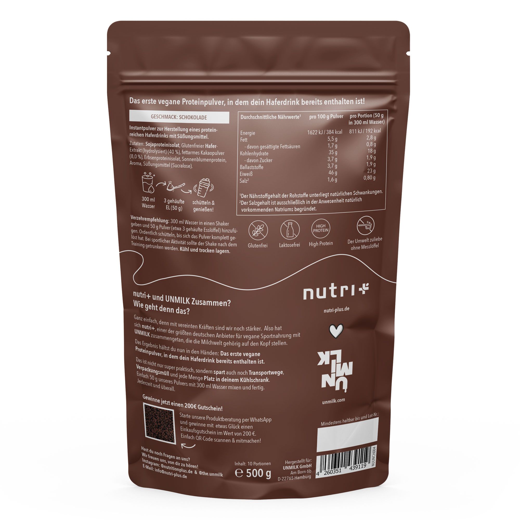 Unmilk Nutri+ 2 in 1 Vegan Protein + Haferdrink