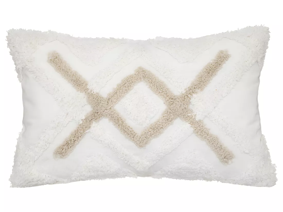 Housse de coussin en Coton Ivoire et Beige Lin tufté 30 x 50 cm