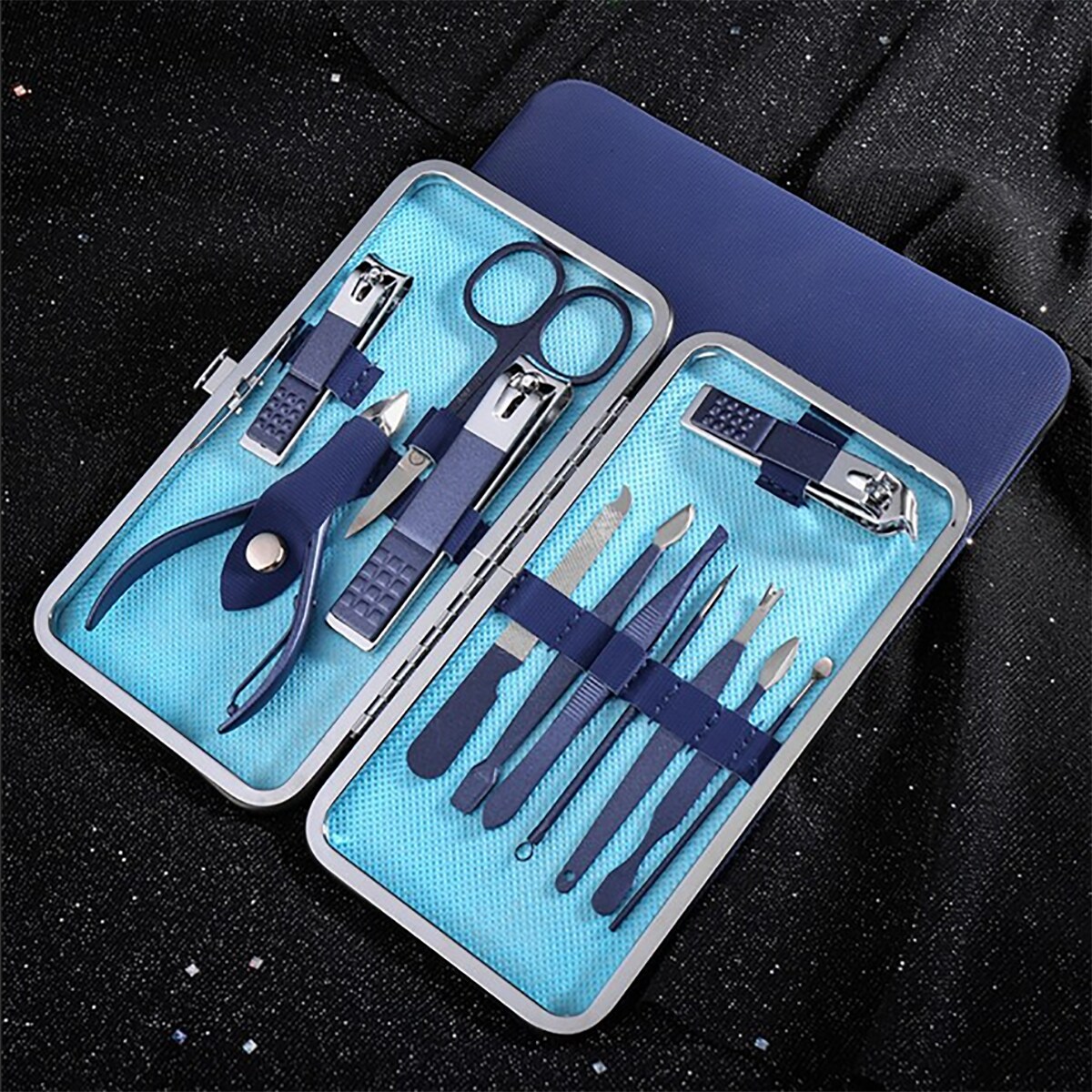 TPFBeauty Maniküre- & Pediküre-Set 12-teilig aus Kunstleder - Schwarz