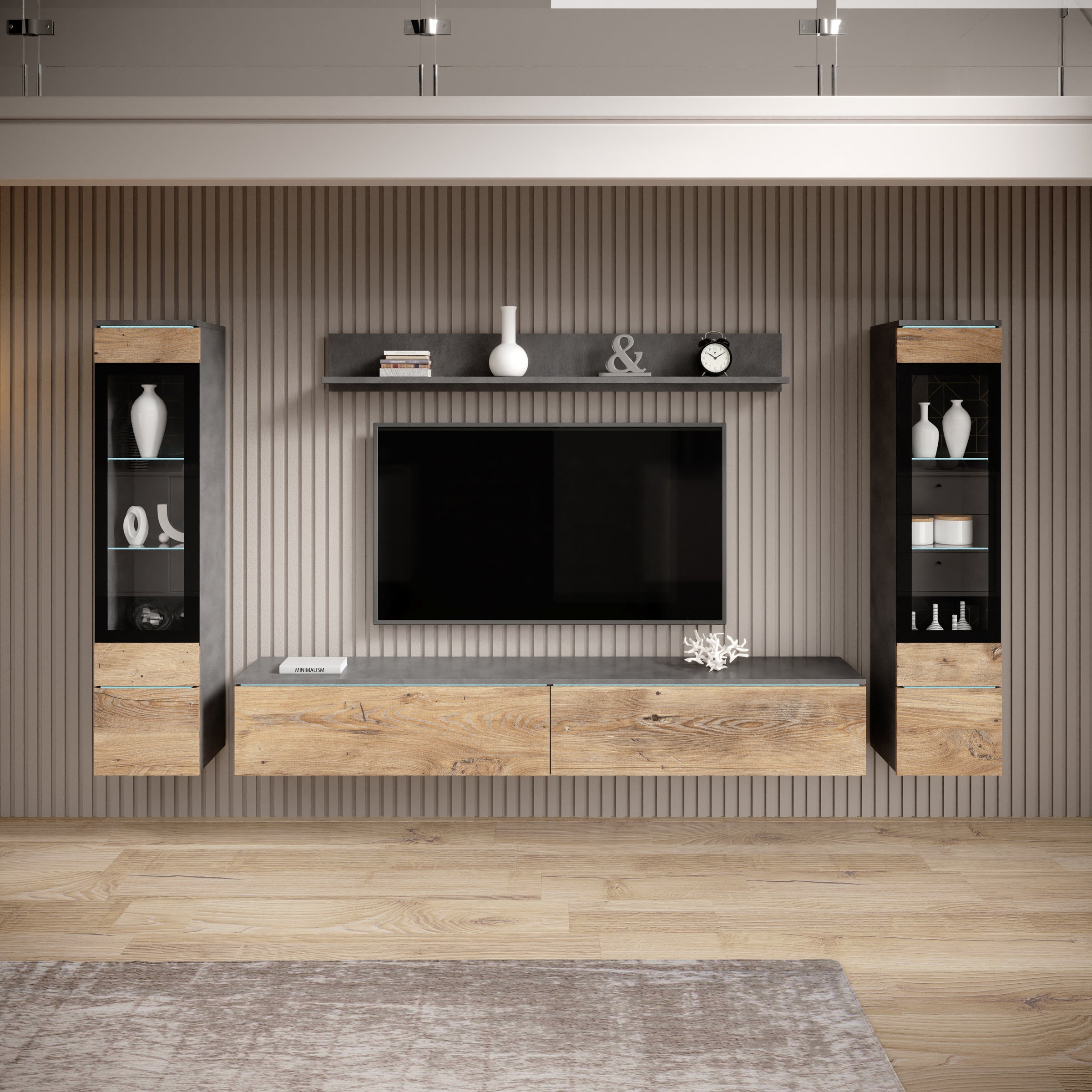 Variety - Wandmeubel - Eiken/Grijs - 180x33x132 cm