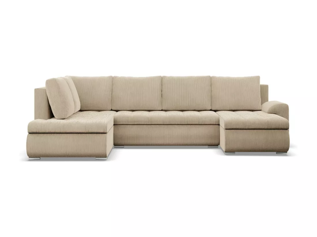 Canapé d'angle en U avec fonction sommeil, Ottoman, Cord - Beige