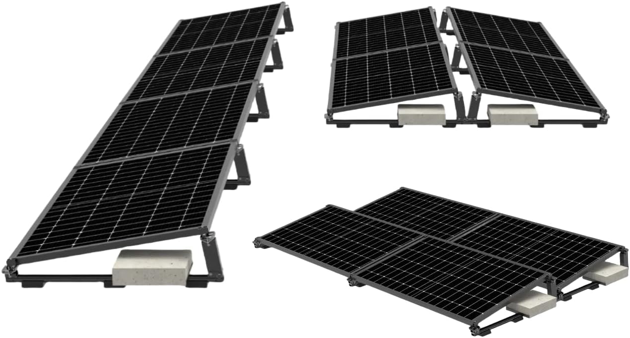 EasyMontage Flachdach Solarpanel-Montagesystem für 4 Module PreFix4 – Schwarz eloxiert – flexible Ausrichtung Ost/West/Süd