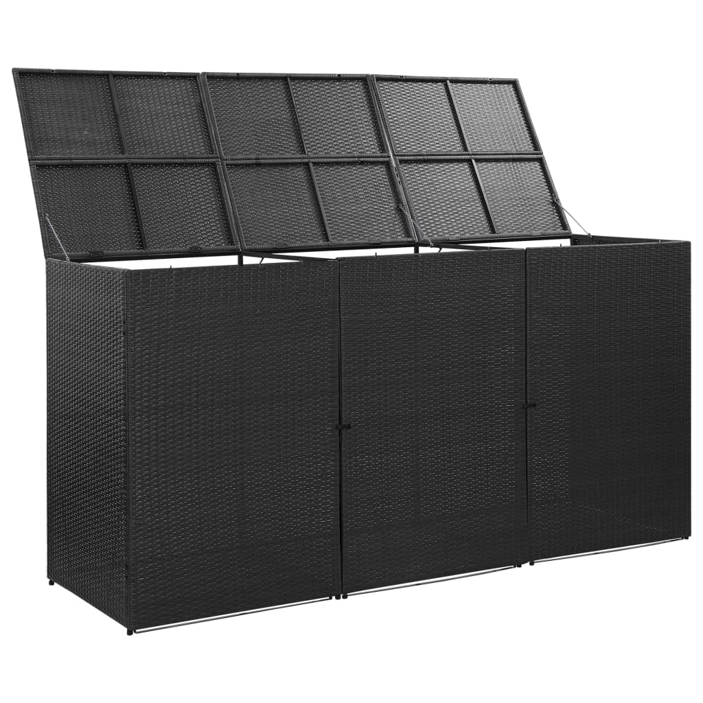 Abri pour poubelle triple noir 229x78x120 cm résine tressée