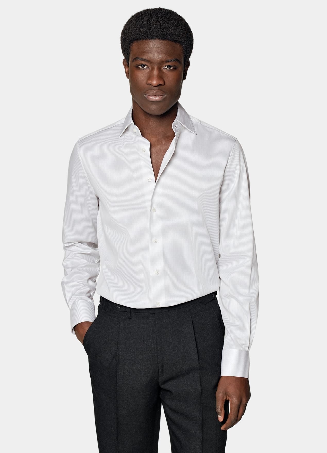 Chemise coupe ajustée en twill gris clair à rayures