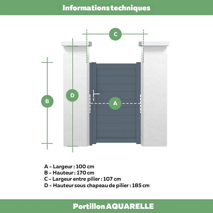 Portillon Jardimat battant aluminium Aquarelle gris anthracite - 100 x h.170 cm