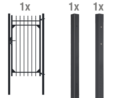 Columbus ALBERTS enkele poortset inclusief palen, aluminium, voor inbetonnering, 96,5 x 180 cm, zwart