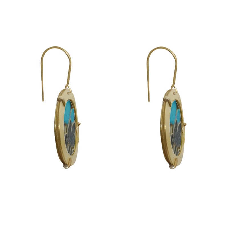 Boucles d'Oreilles Laiton Anneau et Fleurs en Cuir
