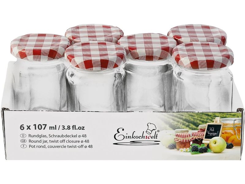 Einkochwelt Einmachglas 6 Stück, 107 ml, Ø 48 mm Rundglas